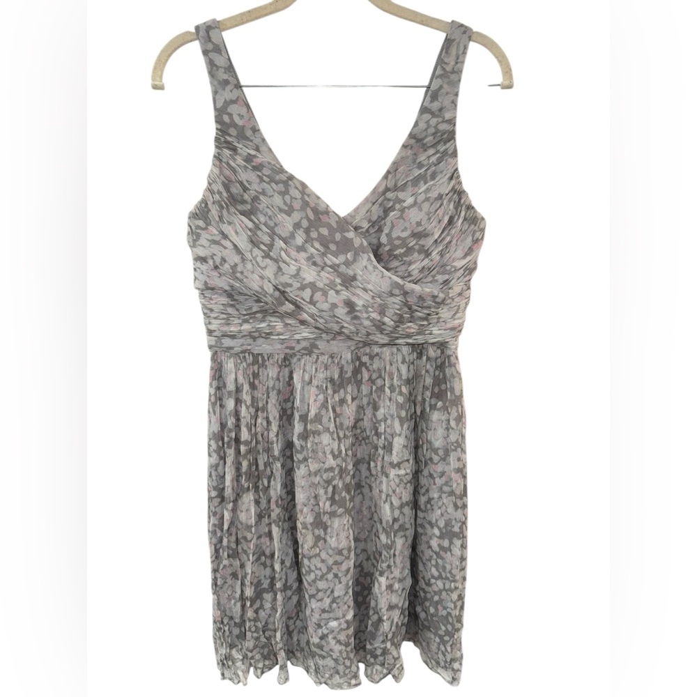J. Crew Heidi‎ Silk Chiffon Watercolor Short Dress in Smoke Grey Blush size 6